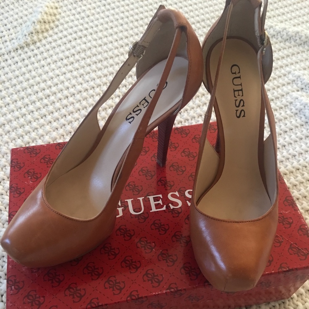 Tan guess platform heels